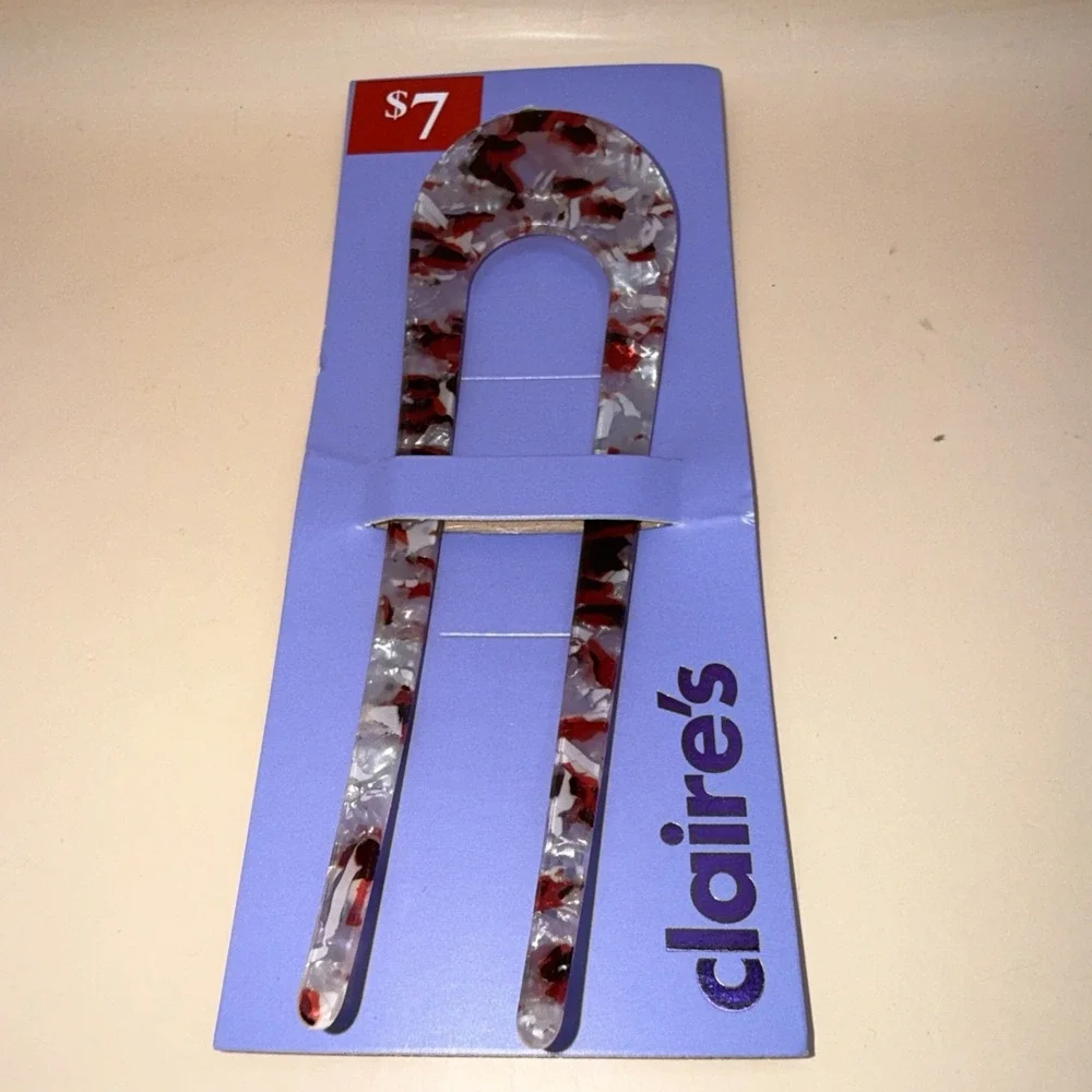 Claire's Black Red White Hair Clip Pin U-shaped Pic